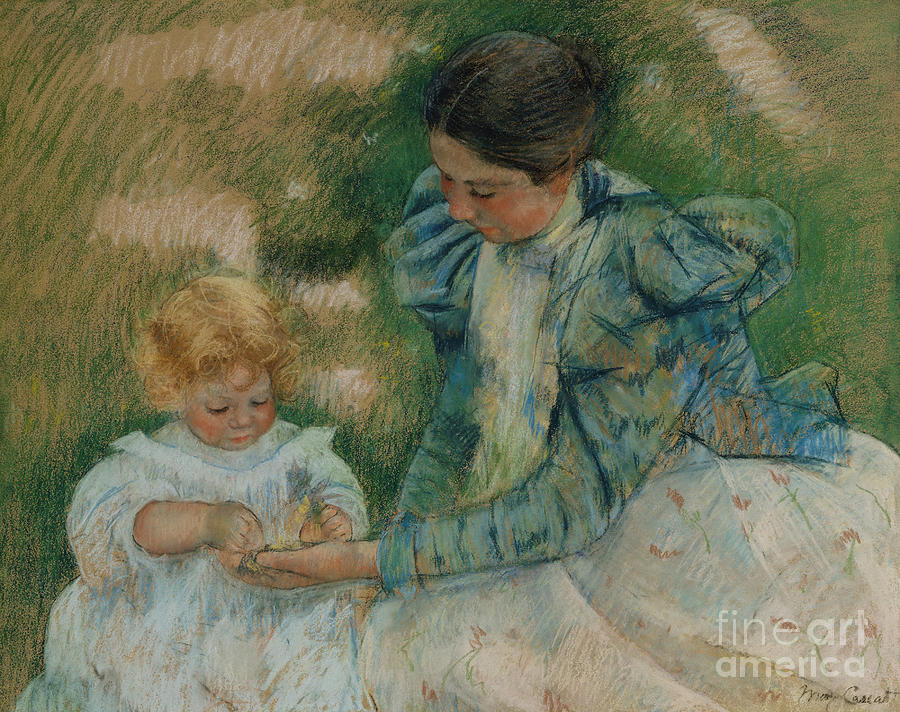 Mother Playing with Child Pastel by Mary Stevenson Cassatt