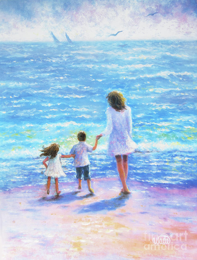 Mother Painting - Mother Son Daughter Beach by Vickie Wade