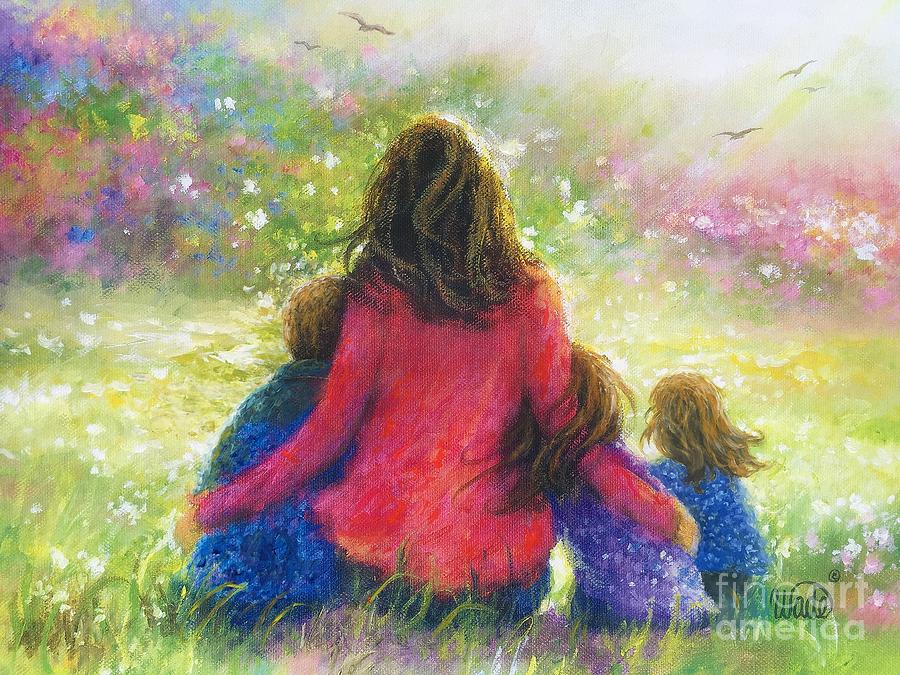 Mother Painting - Mother Son Two Daughters Garden by Vickie Wade