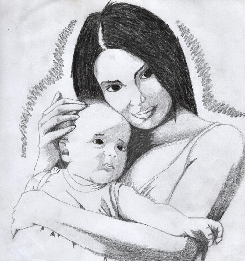 Portrait Mother & Child - Nurture Drawing by Adrian J Darby | Saatchi Art