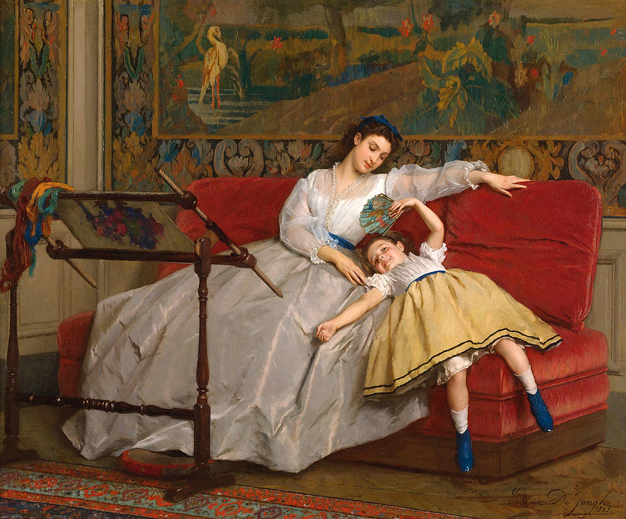 Mother with her Young Daughter Painting by Gustave Leonard de Jonghe