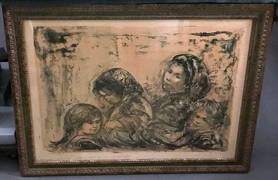 Mother with Three Children Mixed Media by Edna Hibel