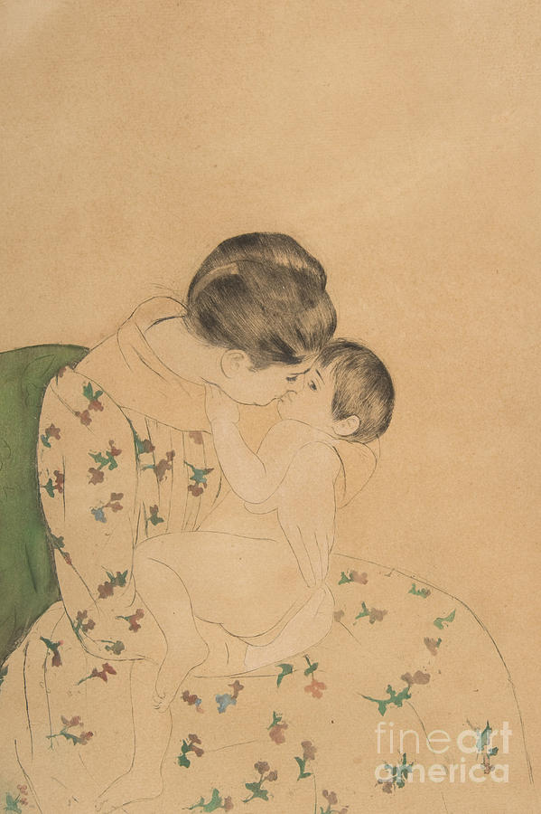 Mothers Kiss Drawing by Mary Stevenson Cassatt