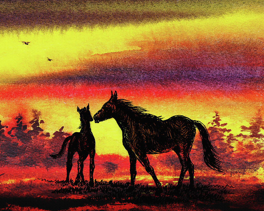 Mothers Love - Two Horses Painting by Irina Sztukowski