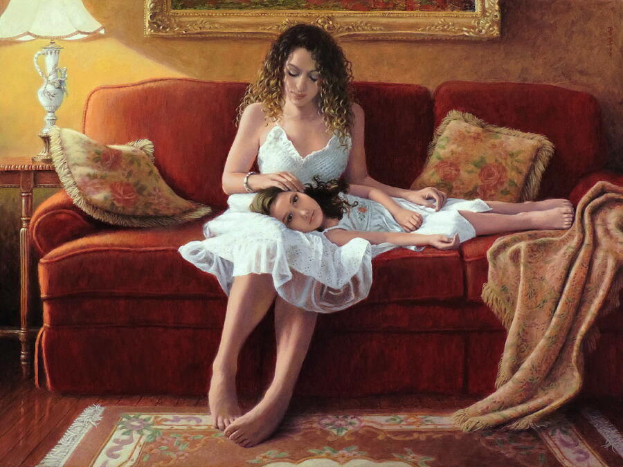 Portrait Painting - Mothers Touch by Barry DeBaun