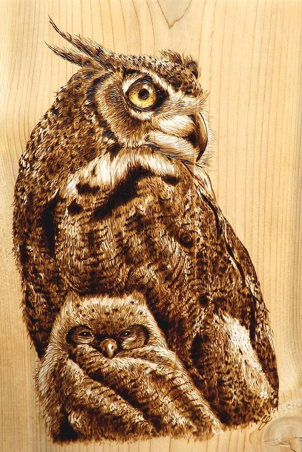 Owl Pyrography - Mothers Watch by Cara Jordan