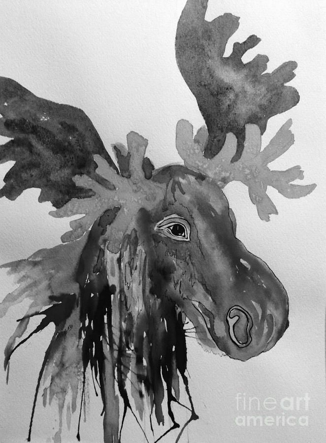 Motley Moose Head Noir Painting by Ellen Levinson