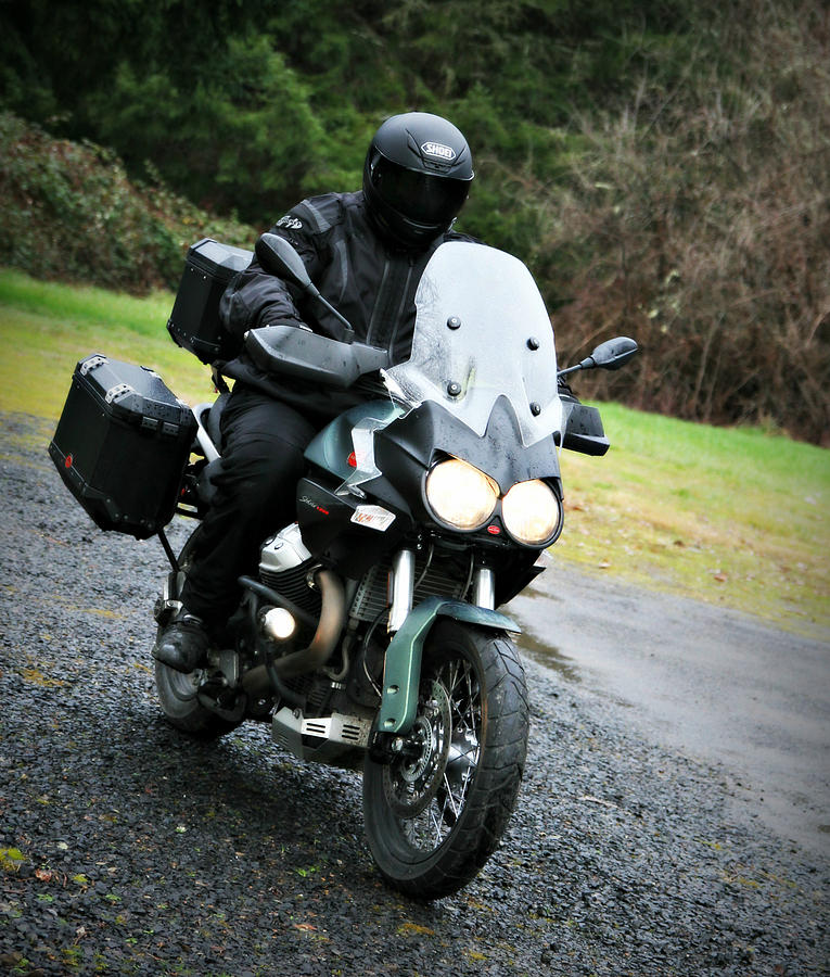 Moto Guzzi In Rain Photograph
