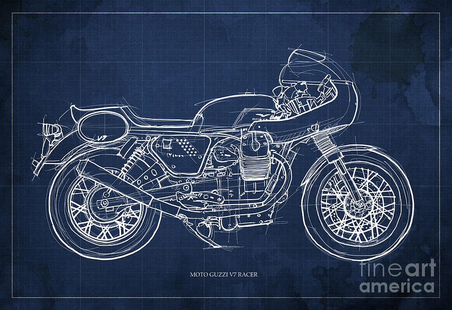 Guzzi Digital Art - Moto Guzzi V7 Racer Motorcycle by Drawspots Illustrations