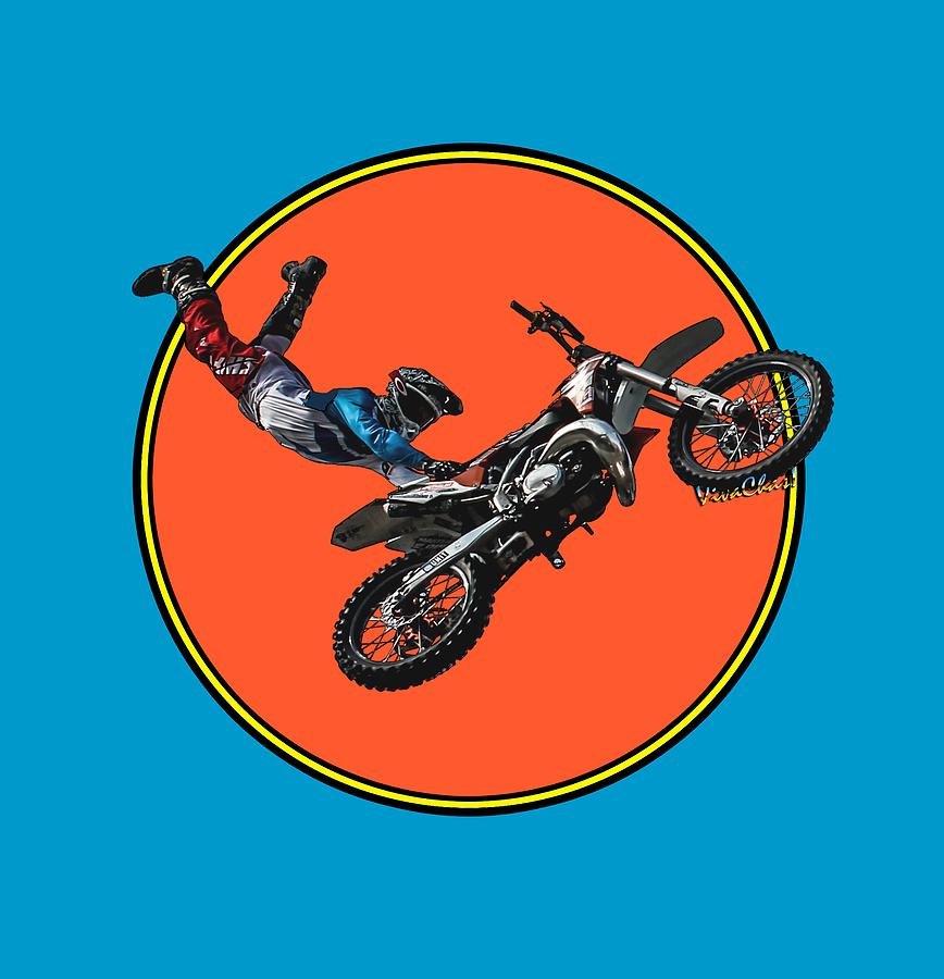 Moto Mad Man Fly Motocross Digital Art by Chas Sinklier
