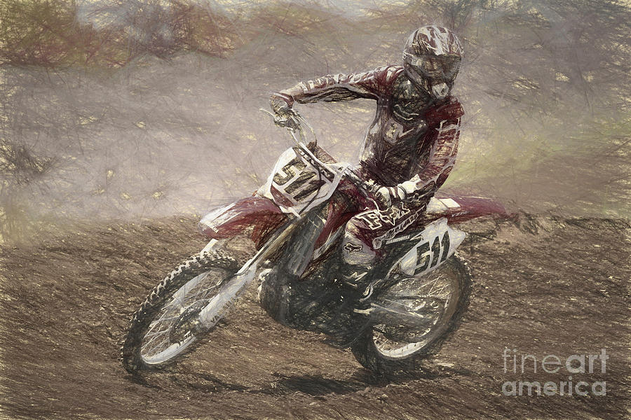 MotoCross Mixed Media by Cecil Fuselier