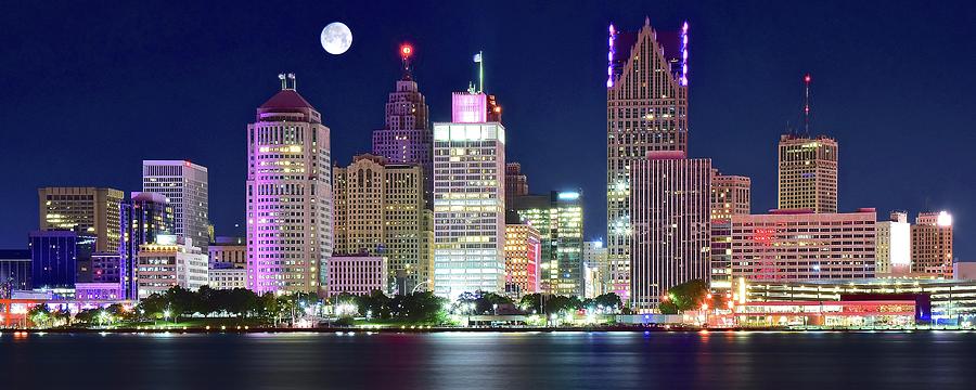 Detroit Photograph - Motor City Night with Full Moon by Frozen in Time Fine Art Photography