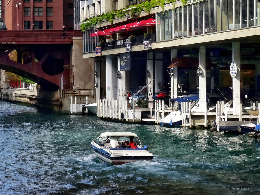 Chicago Photograph - Motorboat Near Dearborn Street Bridge by Susan Savad