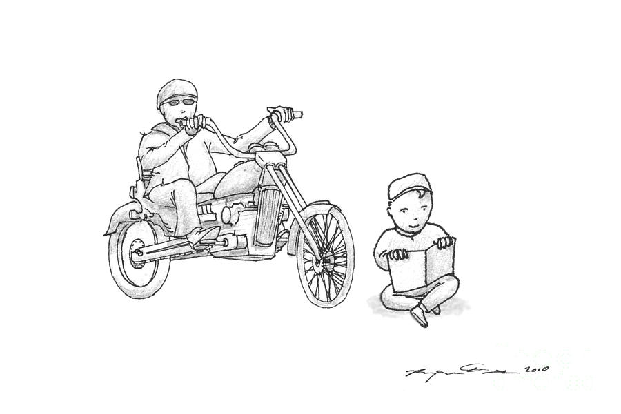Book Drawing - Motorcycle by Benjamin Dunstan