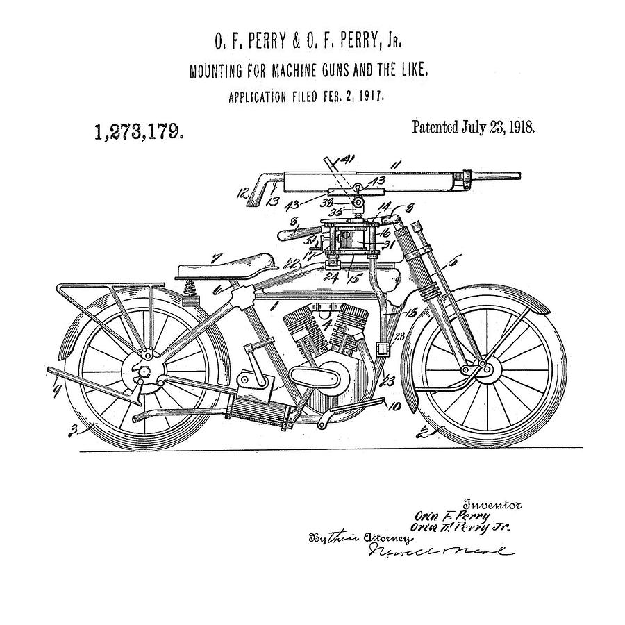 Motorcycle Machine Gun Patent 1918 Digital Art by Bill Cannon