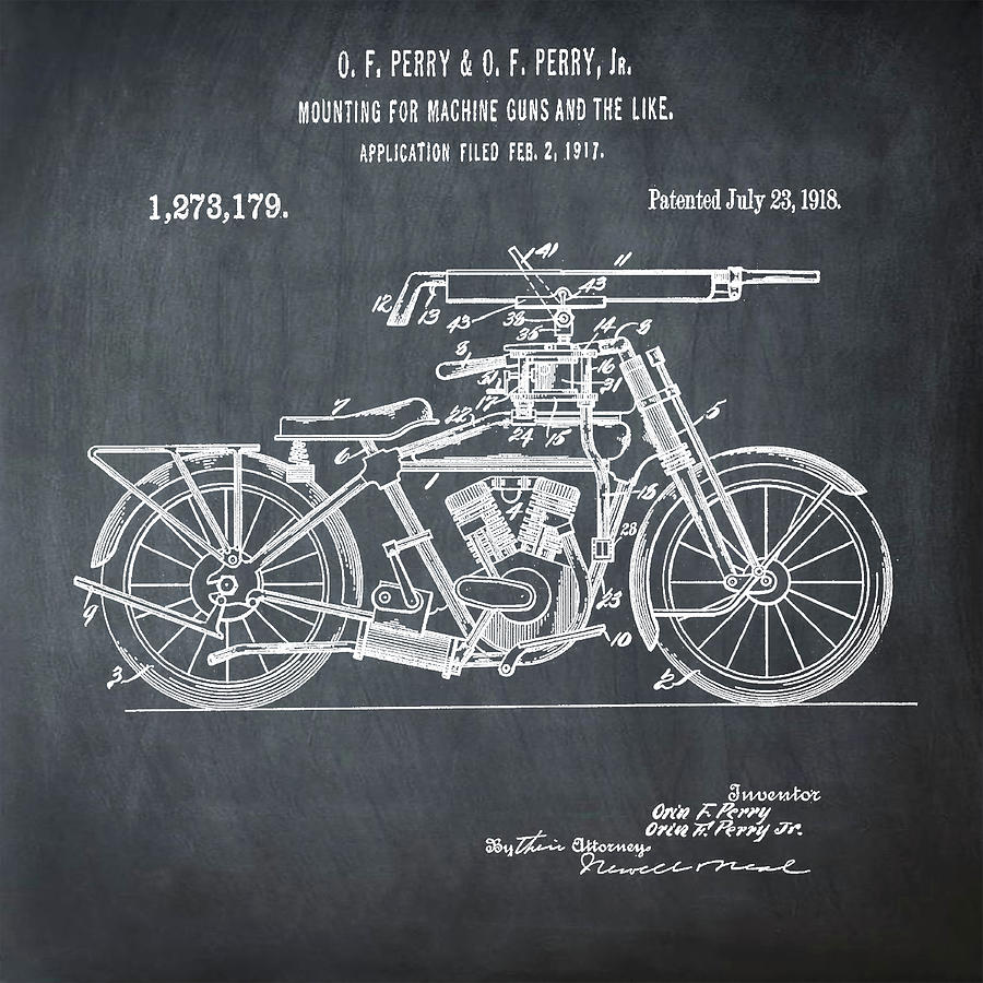 Motorcycle Machine Gun Patent 1918 in Chalk Digital Art by Bill Cannon