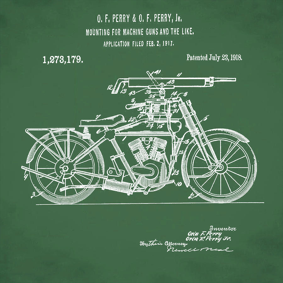 Motorcycle Machine Gun Patent 1918 in Green Digital Art by Bill Cannon