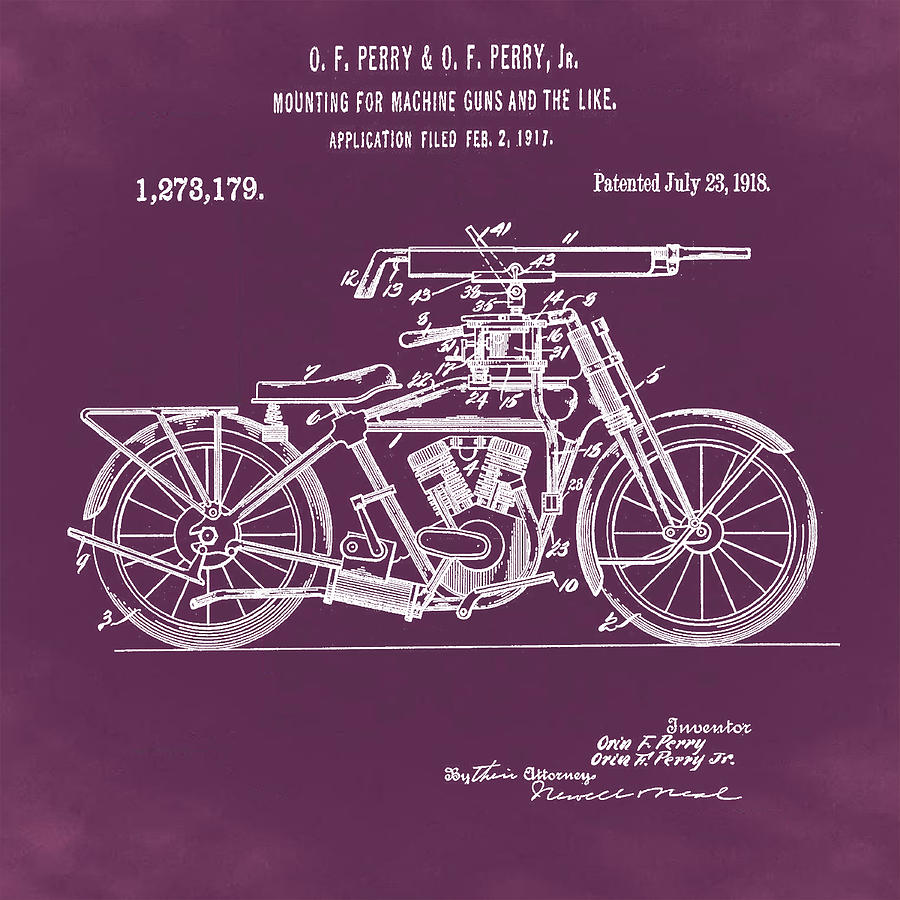 Motorcycle Machine Gun Patent 1918 in Red Digital Art by Bill Cannon