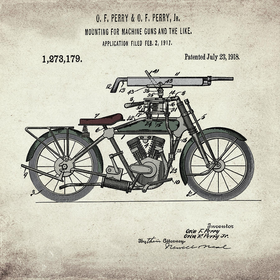 Motorcycle Machine Gun Patent 1918 in Vintage  Digital Art by Bill Cannon
