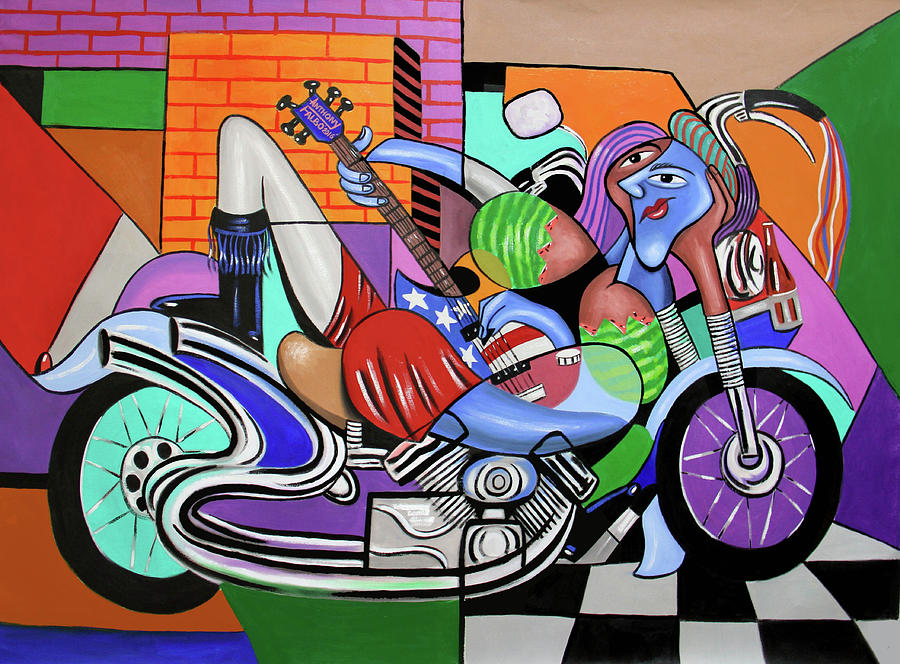 Biker Painting - Motorcycle Mama 2 Play Me A Song by Anthony Falbo Biker Painting - Motorcycle Mama 2 Play Me A Song by Anthony Falbo