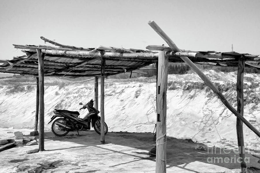 Motorcycle Parking Beach BW Vietnam  Photograph by Chuck Kuhn