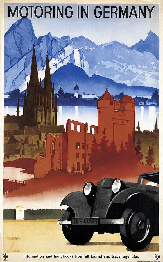 Motoring In Germany - Retro Travel Poster - Vintage Poster Mixed Media