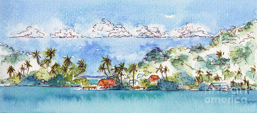 Motu Toopua Bora Bora Painting by Pat Katz