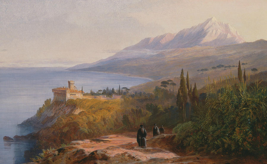 Mount Athos and the Monastery Painting by Edward Lear