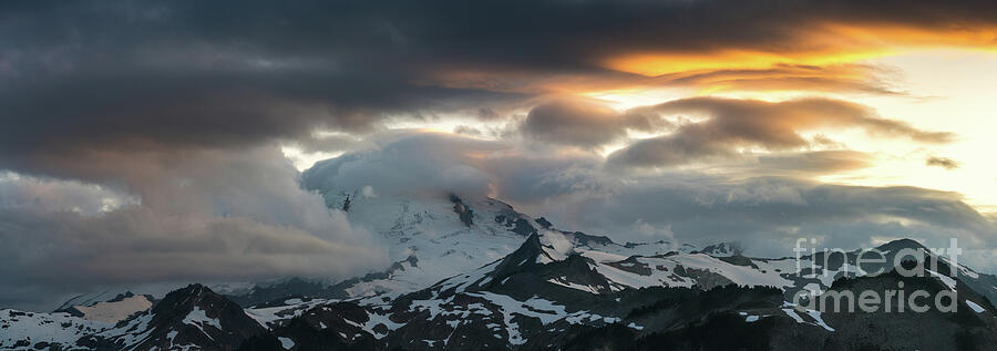 Mount Baker Sunset Cloudscape Drama Panorama Photograph by Mike Reid