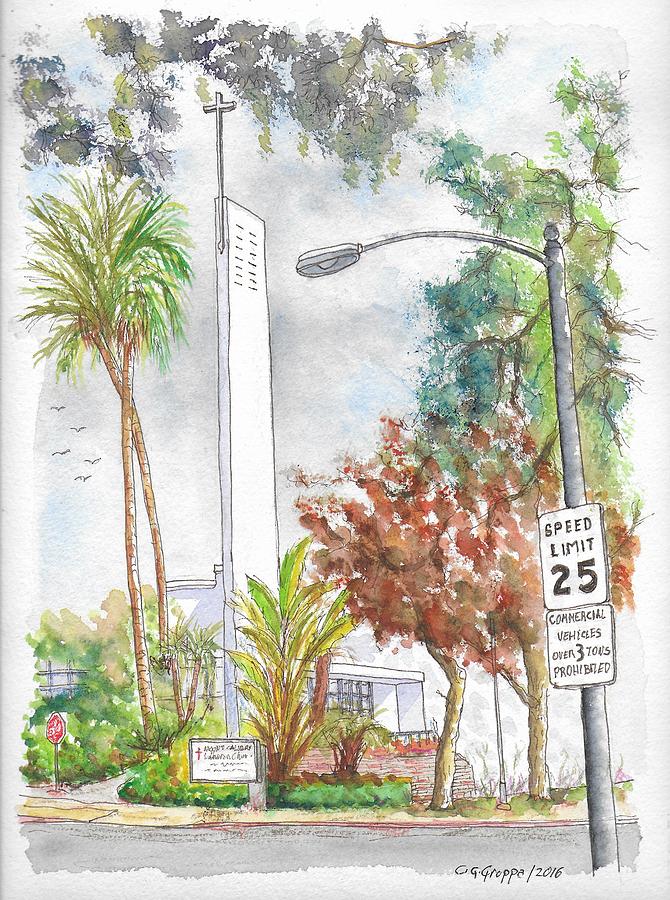 Mount Calvary Lutheran Church, Beverly Hills, California Painting by Carlos G Groppa