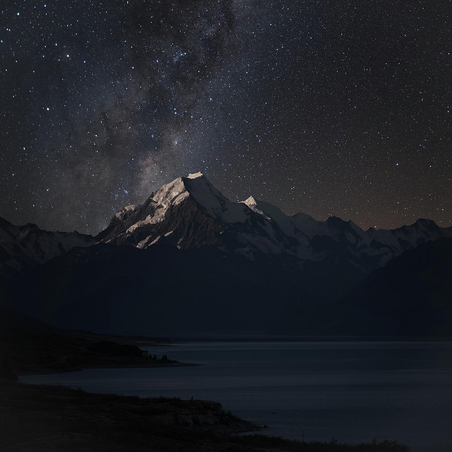 Mount Cook and lake Pukaki at night Photograph by Martin Capek