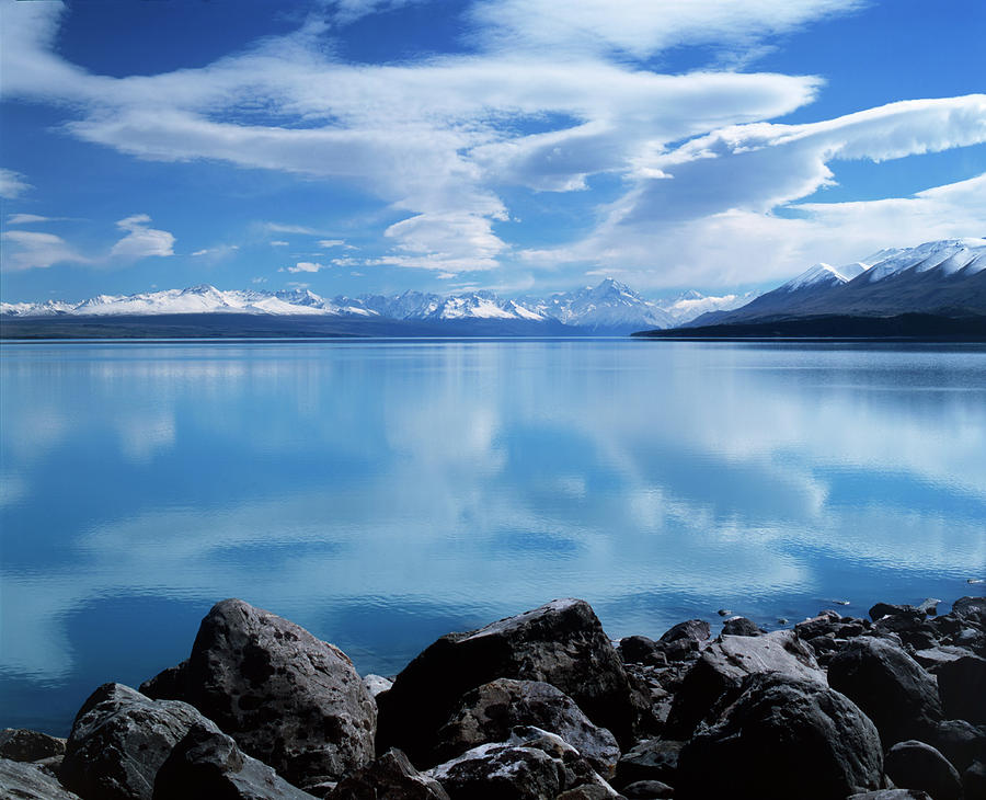 Mount Cook reflecting in Lake Pukaki. Photograph by Maggie Mccall
