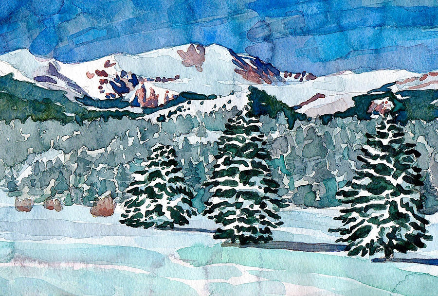 Mount Evans Winter Watercolor Painting by Dan Miller