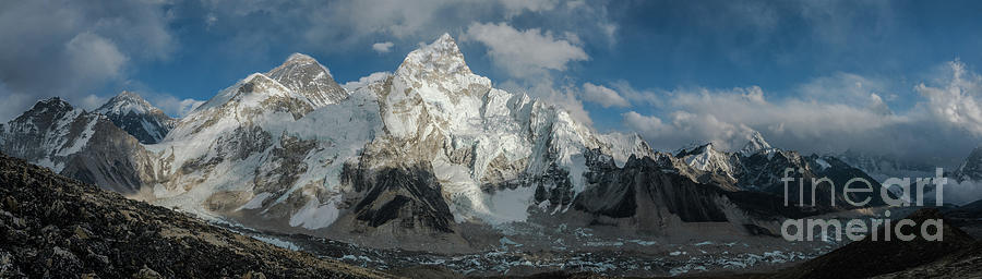 Everest Base Camp Trek Photograph - Mount Everest Lhotse and Ama Dablam Panorama by Mike Reid