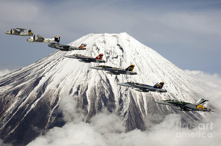 Winter Painting - Mount Fuji Flight by Celestial Images