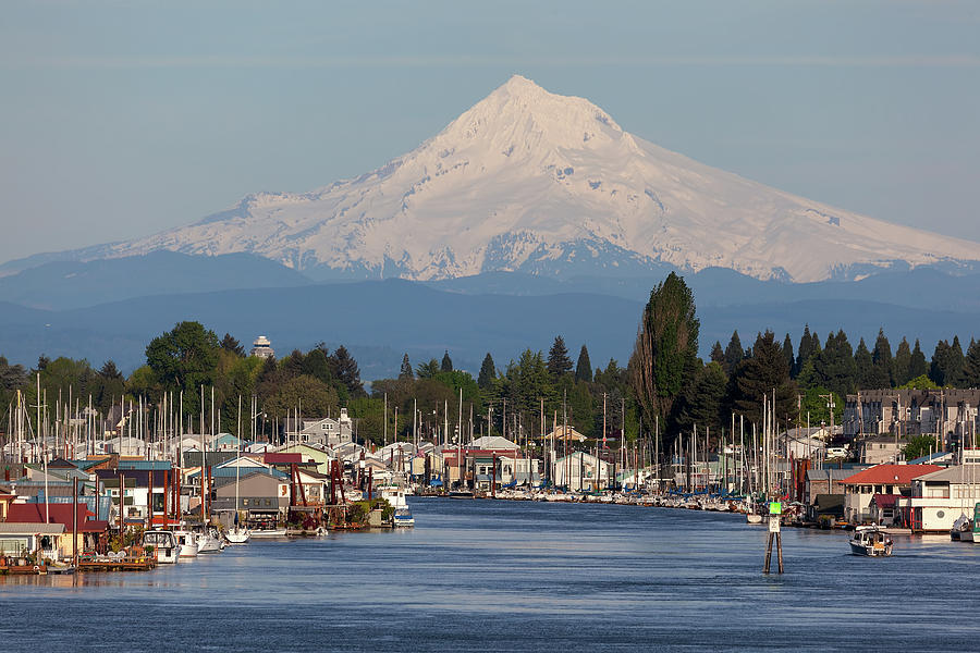 Mount Hood and Columbia River House Boats Photograph by David Gn