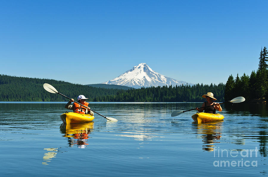 Nature Photograph - Mount Hood Kayakers by Greg Vaughn - Printscapes