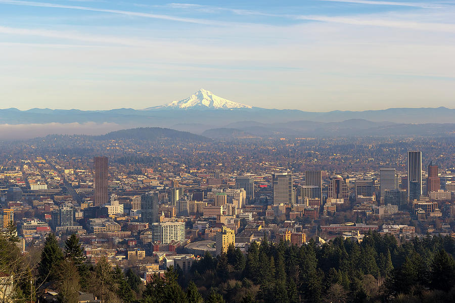 Mount Hood over City of Portland Oregon Photograph by David Gn