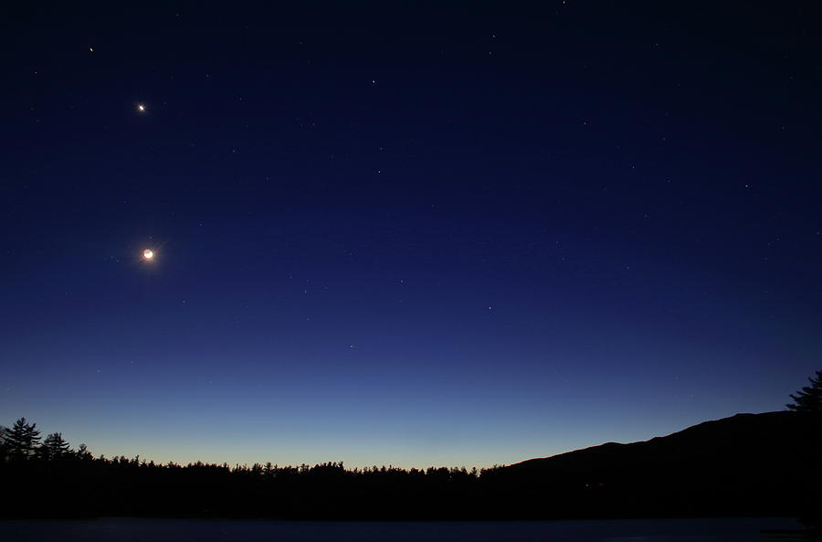 Mount Monadnock Moon and Venus Thorndike Pond Photograph by John Burk