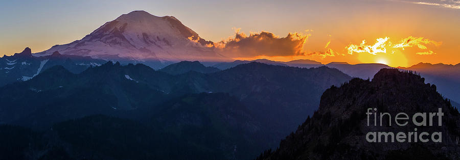 Mount Rainier Aerial Sunset Panorama Above Chinook Pass Photograph by Mike Reid