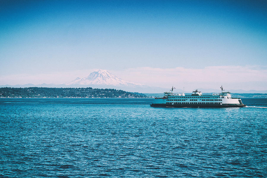 Seattle Photograph - Mount Rainier and Ferry Boat by Tanya Harrison