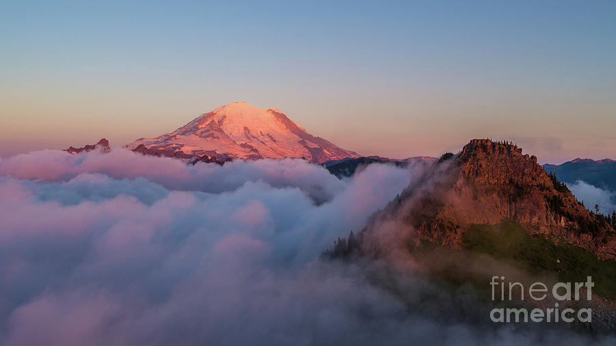 Mount Rainier And Yakima Peak Above The Clouds At Sunrise Photograph