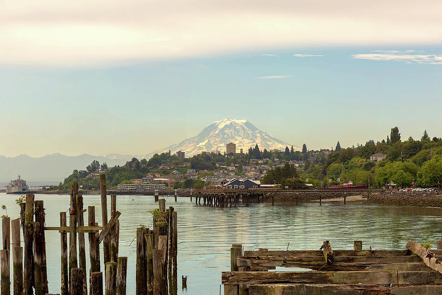 Mount Rainier from City of Tacoma Washington Waterfront Photograph by ...