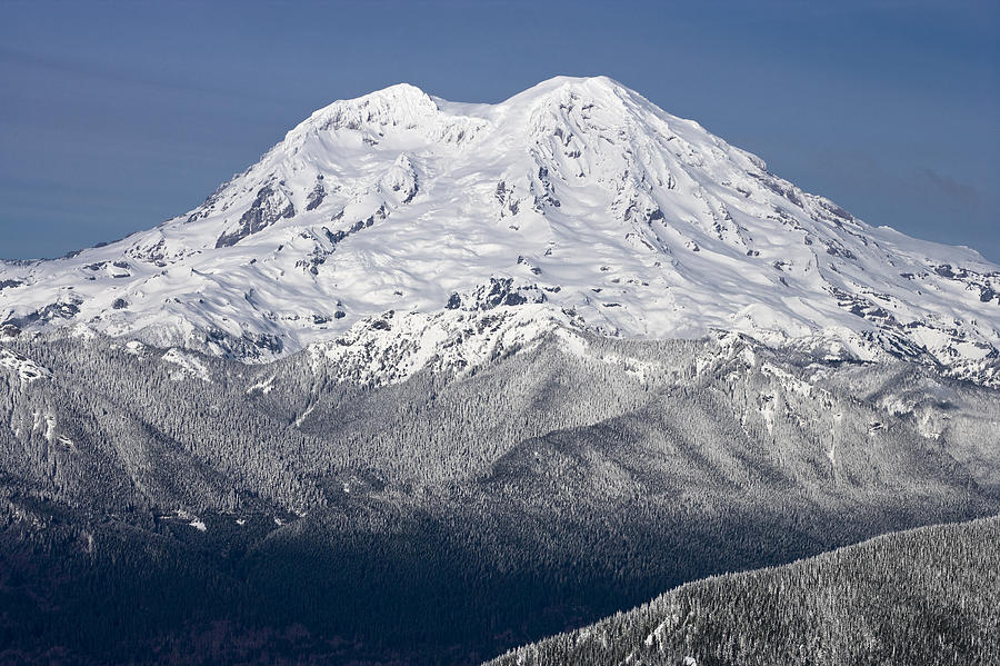 Mount Rainier National Park Photograph - Mount Rainier in winter from Mount Tahoma Trails High Hut Washi by Ed Book