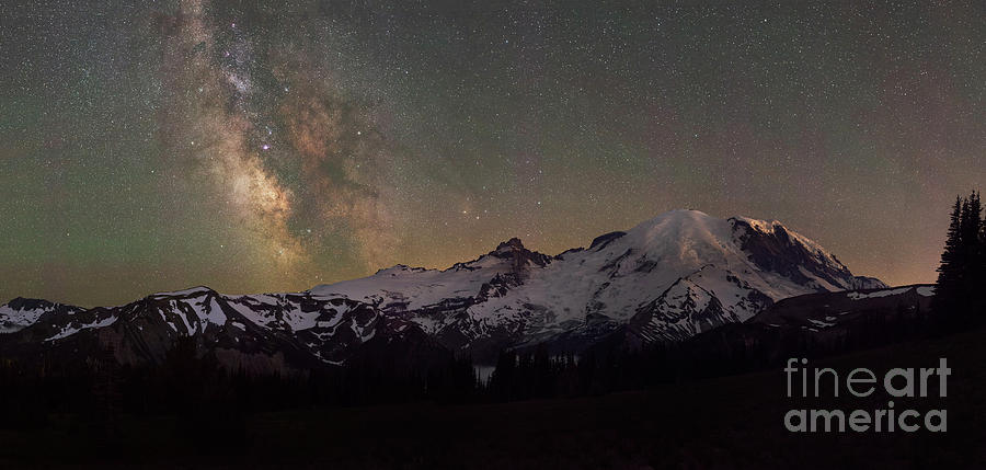 Mount Rainier Milky Way Pano Photograph by Michael Ver Sprill