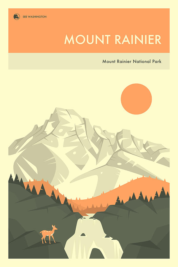 Rainier National Park Digital Art - Mount Rainier National Park Travel Poster by Jazzberry Blue