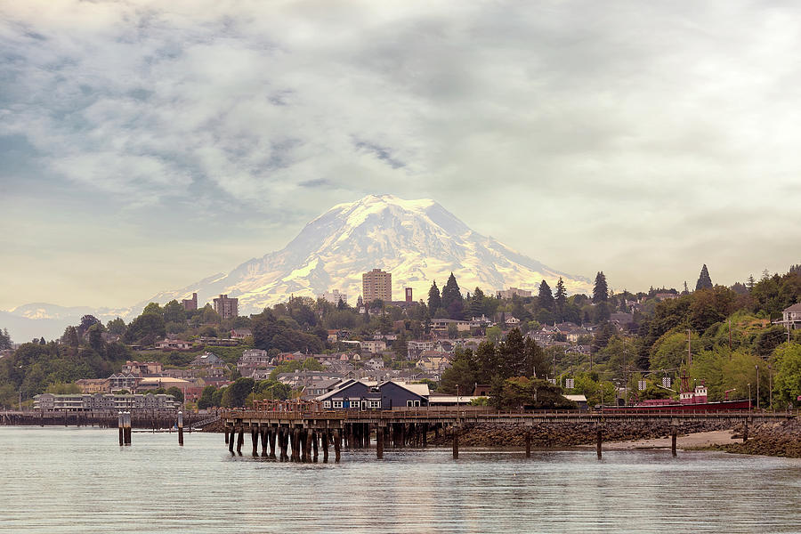 Mount Rainier over City of Tacoma Washington Photograph by David Gn
