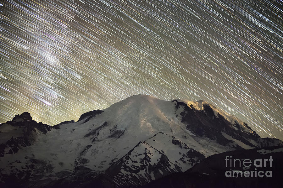 Mount Rainier Star Trails  Photograph by Michael Ver Sprill