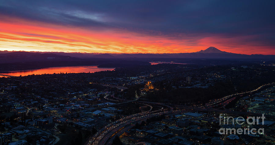 Mount Rainier Sunrise From The Columbia Center Photograph by Mike Reid