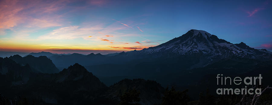 Mount Rainier Sunset  Panorama Photograph by Mike Reid